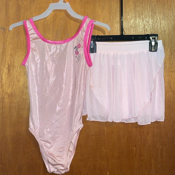 •DANSKIN NOW•GIRLS' PINK FLORAL SPARKLY LEOTARD & BALLERINA SKIRT SET SIZE 10/12 - Picture 7 of 12